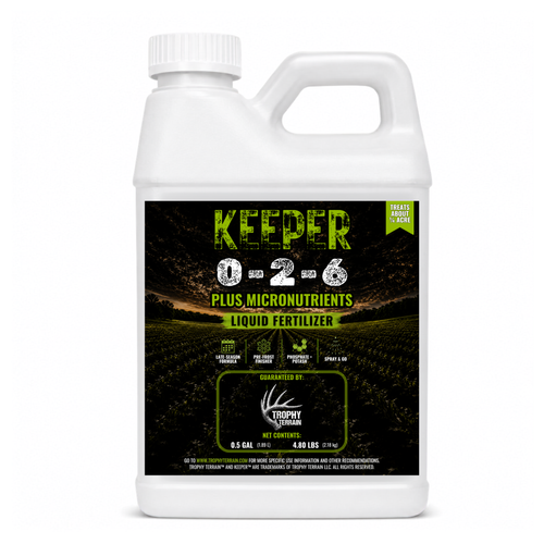 Keeper half-gallon late-season liquid food plot fertilizer, 0-2-6 with humic and kelp